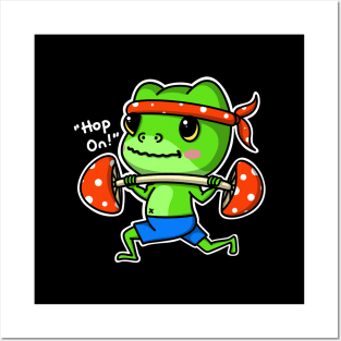 Goblincore Frog and Mushroom Weightlifting Posters and Art